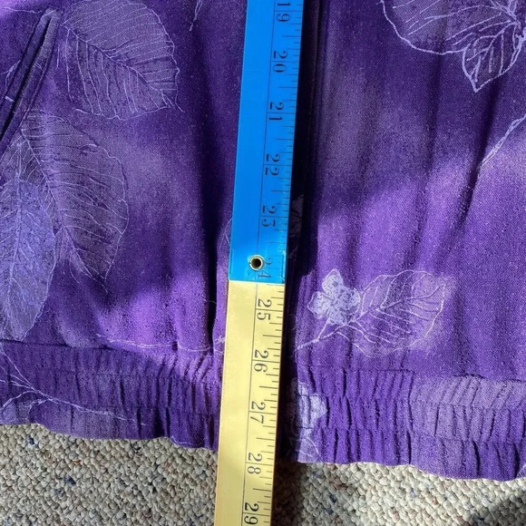 VTG CA Sport 100% Silk Full Zip Jacket Womens M Leaf Floral Pocket Purple - Picture 3 of 9